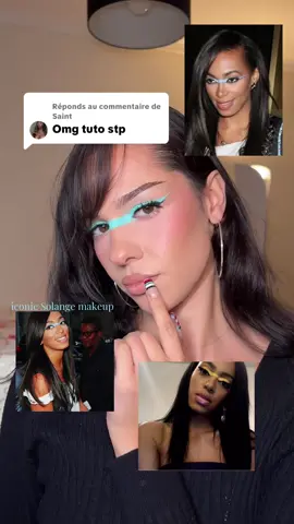 Réponse à @Saint vos désirs sont des ordres le tuto est là !  Pour rappel, ce type de maquillage où les deux yeux sont reliés est emprunt aux cultures natives américaines (comme les navajo , les cherokee ou encore les dakota) et signifiait pour certains protection et clairvoyance, pour d'autres il s'agissait d'un symbole de beauté ou de statut social. Il a été repris par Solange dans une démarche de référence culturelle dans le monde de la pop culture en tant qu'artiste. (N'hésitez pas à me corriger en cas d'erreur, toute information complémentaire est la bienvenue) 🩵  #makeup #eyemakeup #solangeknowles 