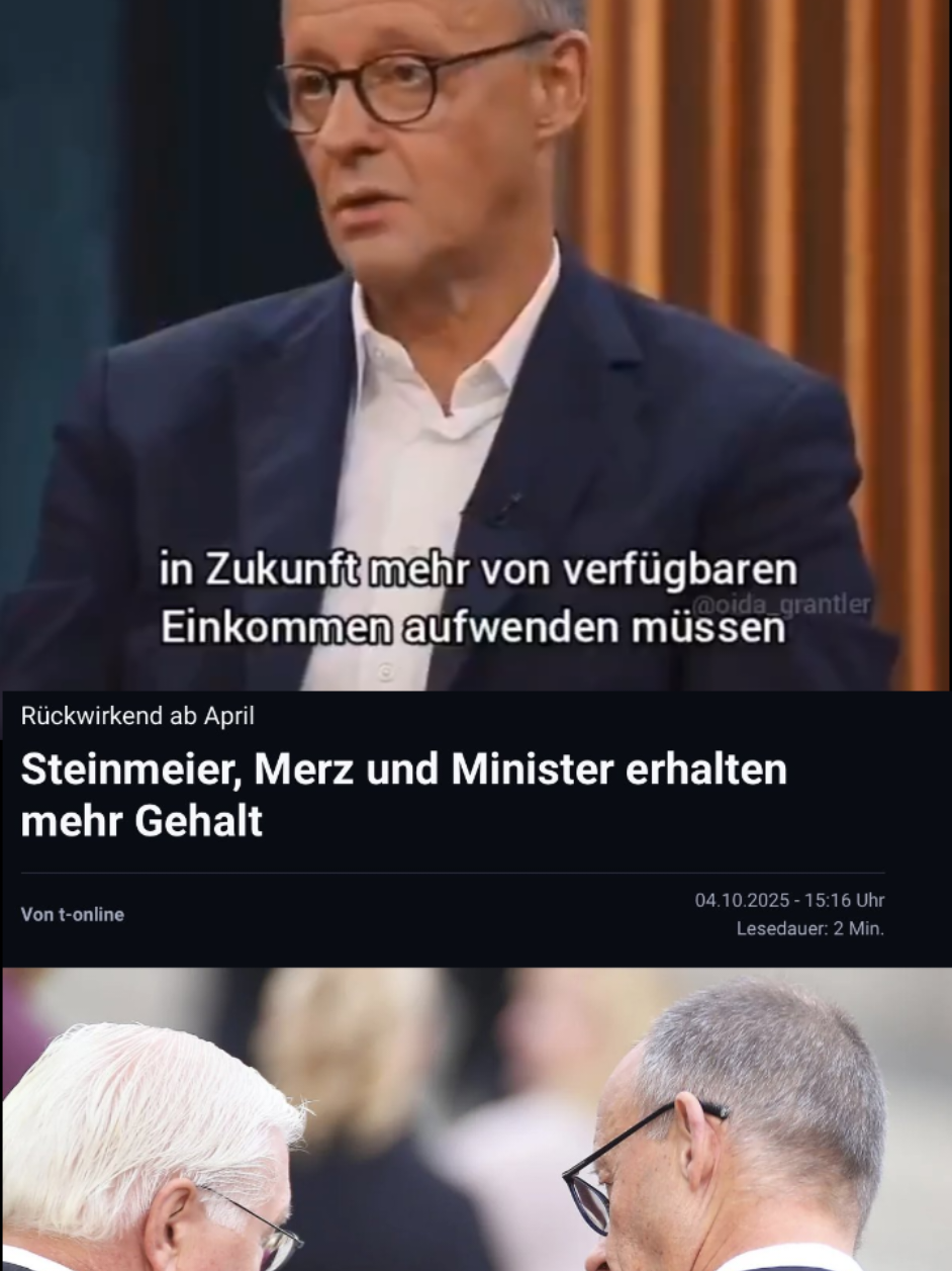 Alle müssen sparen, außer... Sie erhöhen sich die Gehälter rückwirkend ab April! Jetzt mit #MERA25 für eine andere Politik einsetzen! #Deutschland #Merz #cdu #reich 