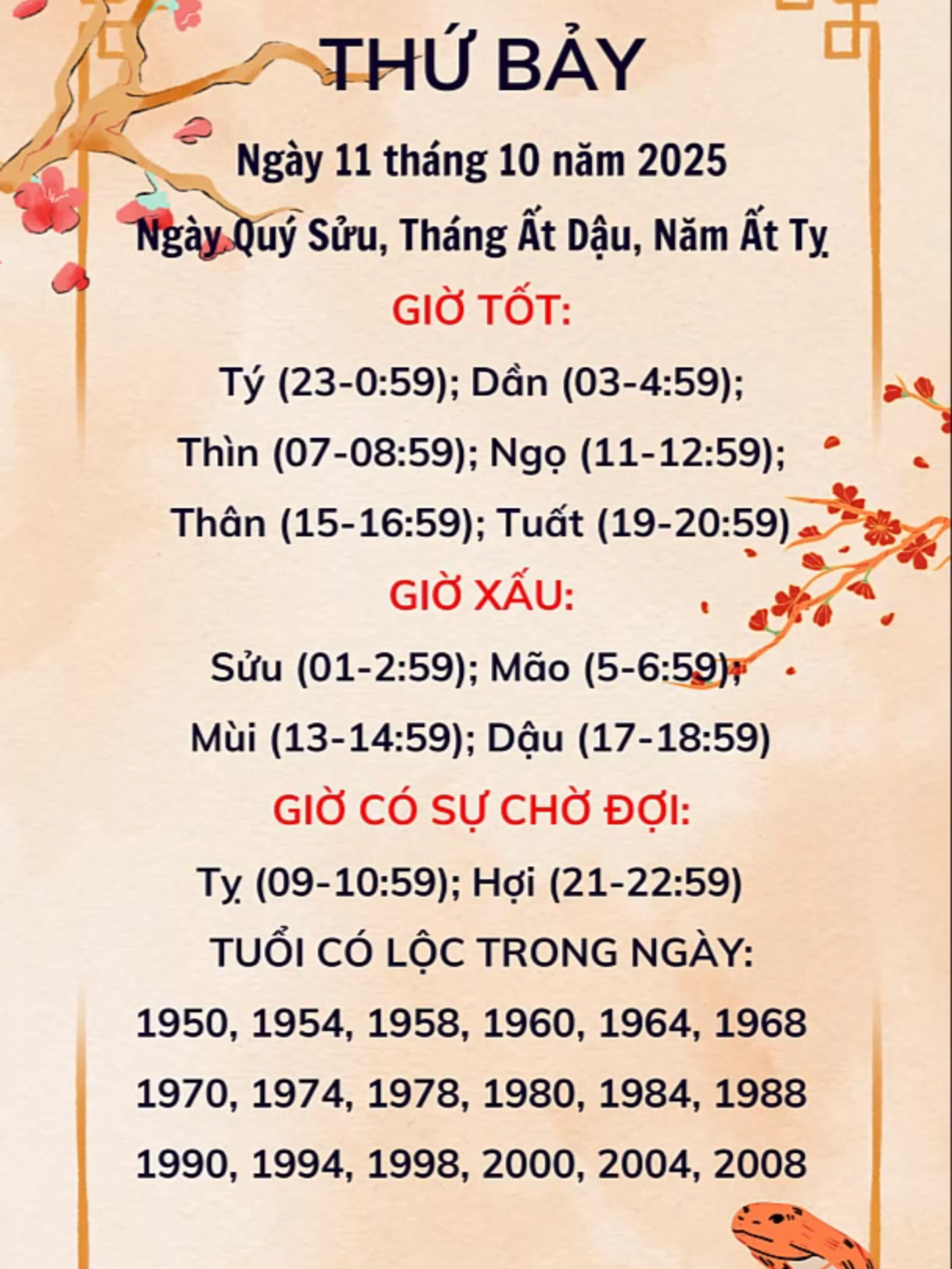Tử Vi Giờ Tốt Xấu Thứ 7 Ngày 11-10-2025 #phongthuy #phongthuycaivan #xemgiotot #xemngaytot #phongthuyansinh #trending #xuhuong2025