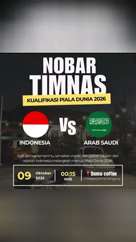 Sorak, tegang, teriak bareng!! kita semua punya satu harapan yang sama. Untuk Garuda, untuk Indonesia, untuk mimpi ke Piala Dunia 2026. ❤️⚽️ 📍Domu coffee-Denggung Kamis 09 Oktober  00.15 WIB #NobarTimnas #AsaItuMasihAda #GarudaDiDadaku #RoadToWorldCup2026 #timnasindonesia 