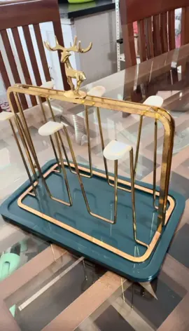 GỊÁ ÚP LY, KỆ ÚP CỐC ĐẦU HƯƠU MẠ VÀNG TẶNG KÈM KHAY HỨNG NƯỚC I ÚP LY DECOR PHONG CÁCH BẮC ÂU CAO CẤP  #khayupcoc #keupcoc #decor #giuply 