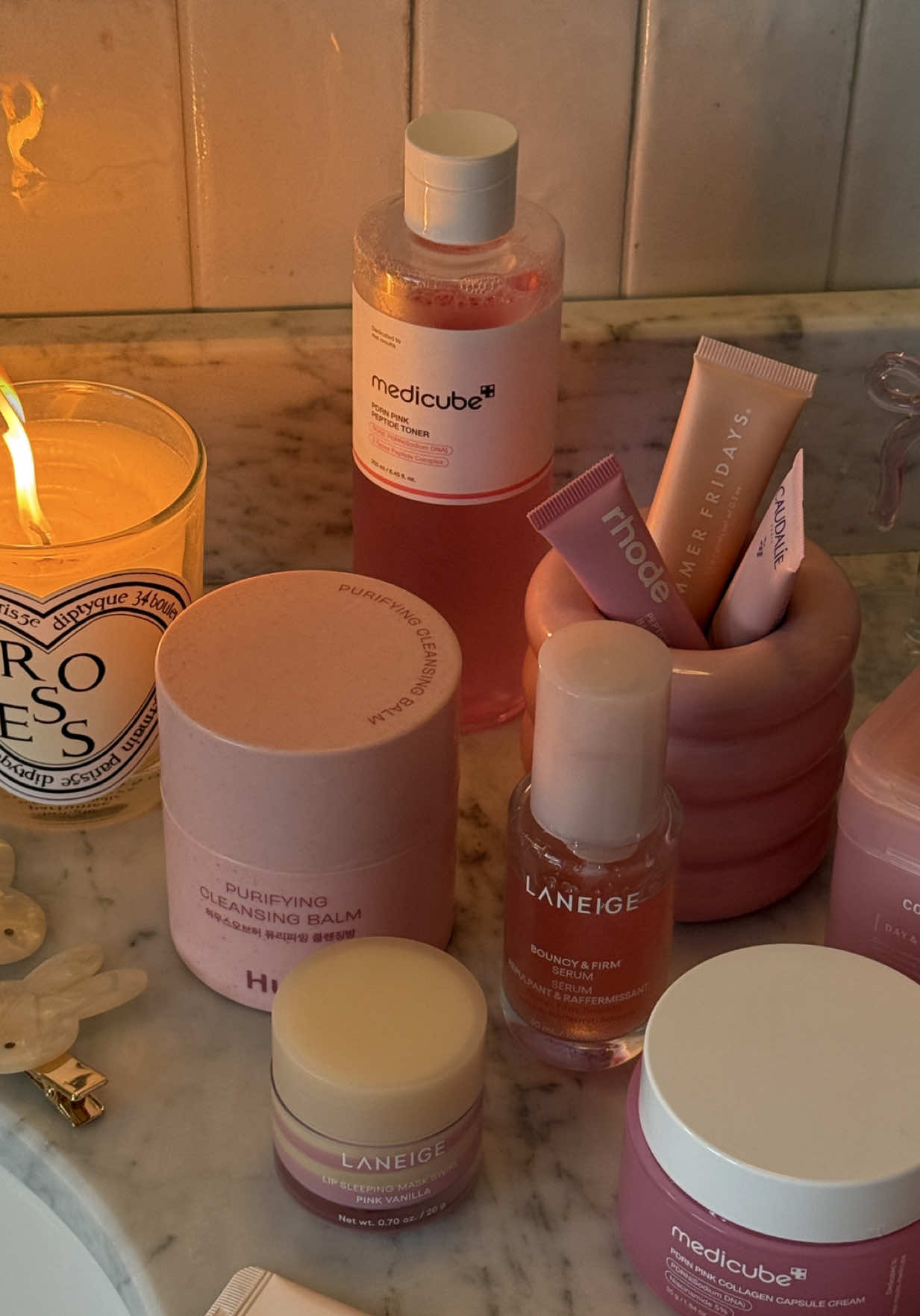 6 step pink k-beauty routine 🌷💗🍒⚡️💞 @House of Hur purifying cleansing balm @medicube global PDRN pink peptide toner @MEDIHEAL Global collagen ampoule pad @LANEIGE UK bouncy & firm serum @Beauty of Joseon revive eye serum @medicube PDRN pink collagen capsule cream #kbeauty #medicube #beautyofjoseon #skincare 