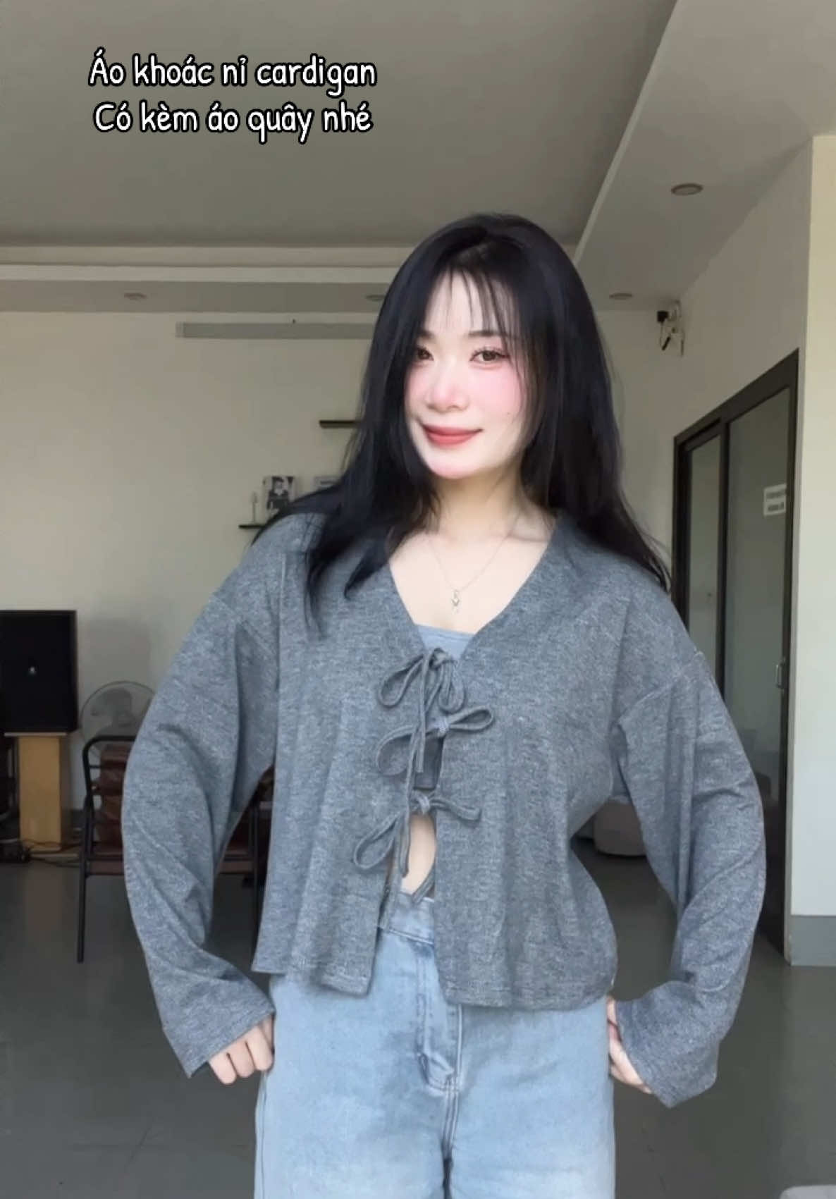 Cardigan buộc dây nơ#viral #riwiew #cardigan #outfit 