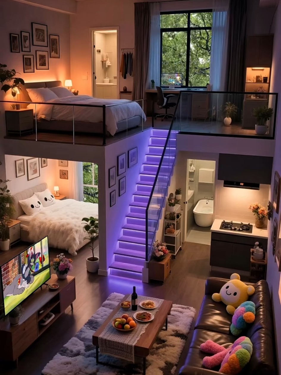 Điểm nổi bật của căn nhà nhỏ là chiếc cầu thang màu tím nhìn thôi đã thấy sự ấm áp của căn nhà đủ cho gia đình nhỏ vùng quê nghèo #canhdep #chillwithtiktok #chill #nhadep #vungque 