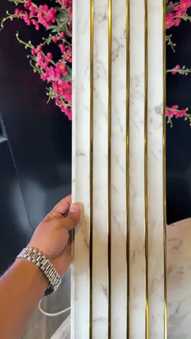 Imported PS Solid Wall Panel in Premium Marbel and Golden Color Combination  #pswallpanel #wpcwallpanel #pvcwallpanels #interiordesign #mediawalldesign 