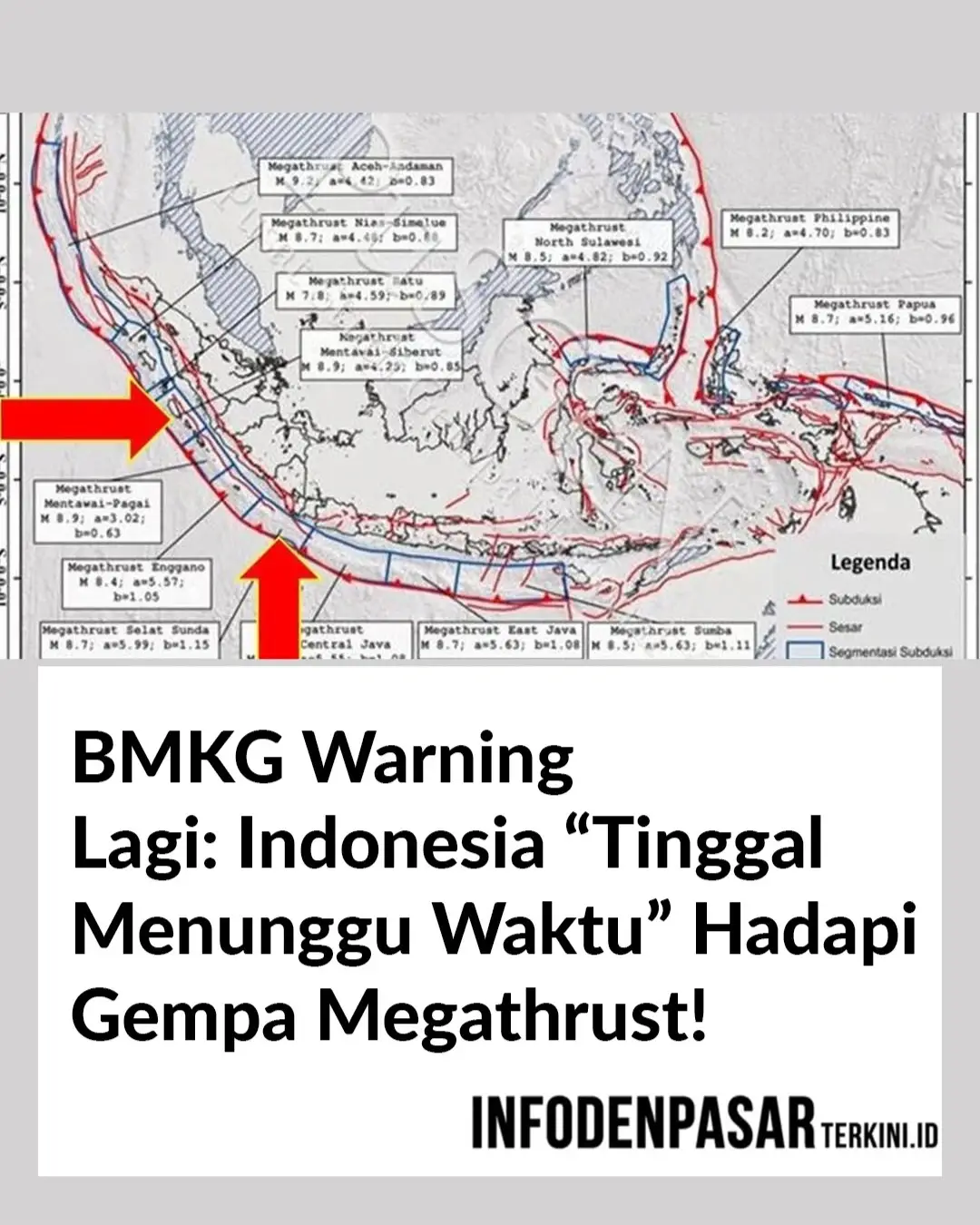Badan Meteorologi, Klimatologi, dan Geofisika (BMKG) kembali memperingatkan masyarakat agar meningkatkan kesiapsiagaan menghadapi potensi gempa besar akibat zona megathrust yang “tinggal menunggu waktu”. Dalam unggahan resmi di Instagram @InfoBMKG, dijelaskan bahwa sejumlah segmen megathrust di Indonesia — termasuk Selat Sunda dan Mentawai-Siberut — sudah sangat lama tidak melepaskan energi, kondisi yang disebut sebagai seismic gap. BMKG menegaskan, energi besar yang terkunci di zona ini bisa memicu gempa kuat hingga magnitudo 9 dan bahkan tsunami besar yang berdampak luas di pesisir barat Sumatra, selatan Jawa, hingga Papua. Kepala BMKG Dwikorita Karnawati menyebut peringatan ini bukan isu baru, tetapi bentuk ajakan agar masyarakat benar-benar siap menghadapi risiko. Melalui peta PUSGEN 2017, potensi gempa megathrust di selatan Jawa diperkirakan mencapai M8,8. BMKG bersama BRIN juga mengingatkan potensi tsunami di kawasan Banten hingga Lampung yang bisa mencapai 4–8 meter. Untuk itu, masyarakat diminta memahami langkah penyelamatan dasar, mengenali jalur evakuasi, serta aktif mengikuti informasi resmi BMKG. “Bencana memang tak bisa dicegah, tapi dampaknya bisa dikurangi lewat kesiapsiagaan,” tegas Dwikorita Naskah dan Desain: Asep Suherman Source : [ Warta Ekonomi ]