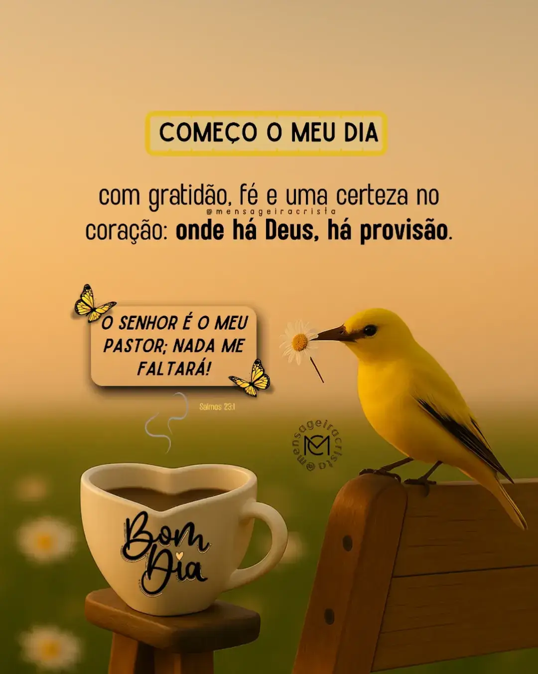 > “O Senhor é o meu pastor; nada me faltará. Deitar-me faz em verdes pastos, guia-me mansamente a águas tranquilas. Refrigera a minha alma; guia-me pelas veredas da justiça por amor do seu nome Senhor, meu Pastor, obrigado por cuidar de mim em cada detalhe. Ensina-me a confiar totalmente em Ti, a descansar em Teu cuidado e a seguir sempre pelas veredas da justiça. Refrigera minha alma e sustenta meu coração. Amém. #fequemovemontanhas #esperança #semananova #๖໐๓໓iค 