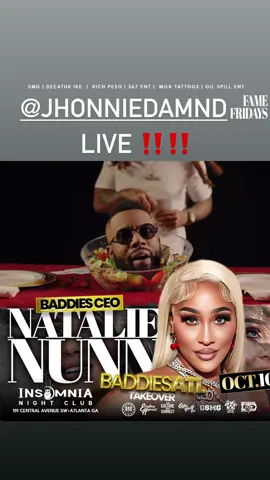 @JhonnieDamnD LIVE THIS FRIDAY ‼️ EARLY BIRD TICKET LINK IN BIO ‼️ @realmissnatalienunn OCT 10th @insomniaclubatl ‼️ ✨ Pull up & pop out for YOUR chance to meet the queen herself! ✨ 🎤 Hosted by: @iammerlo_ 🎶 Music by: @ajthedj_atl