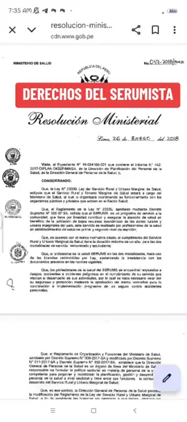 RM N° 047-2018-MINSA: Ley del Servicio Rural y Urbano Marginal de Salud - SERUMS #serums #medico #obstetra #psicologa #enfermero 