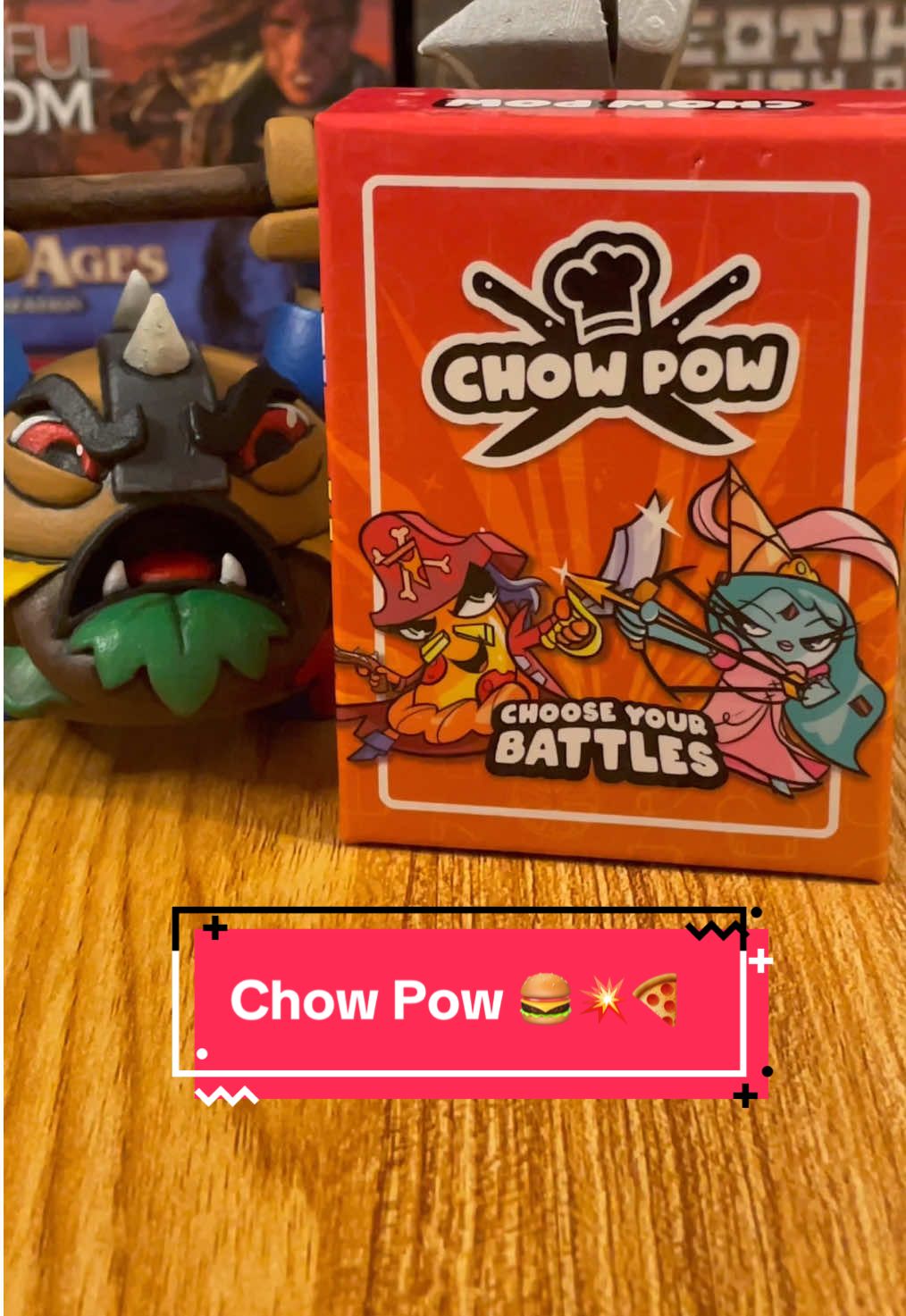 FOOOODDD FIIIGGGHHHTTT! 🍔🍕🍦 Chow pow is a chaotic memory matching card game. Match factions of food and collect piles. Use those piles of food to food fight your friends and earn points. It simple and easy teach, and for all ages. You can find Chow Pow in my bio now. This game was created by @Chow Pow  #GameNight #boardgames #cardgames #Foodie This video is Sponsored 🥳🍔