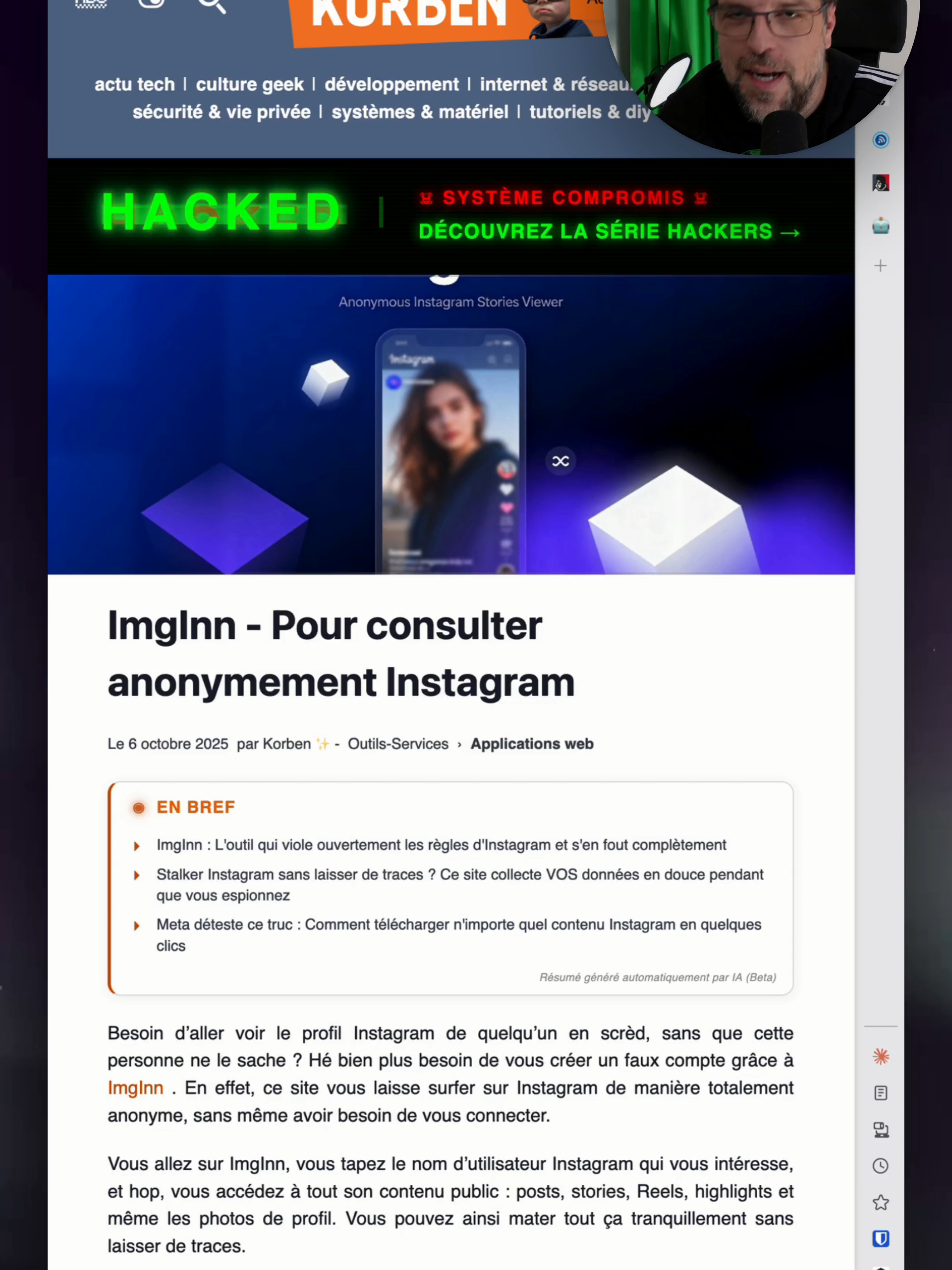 Découvrez ImgInn, un viewer Instagram anonyme 💬 Votre avis ? Partagez en commentaire !  👉 Suivez-moi sur Instagram : korben00 #Instagram #ViePrivée #TechTips #Cybersécurité