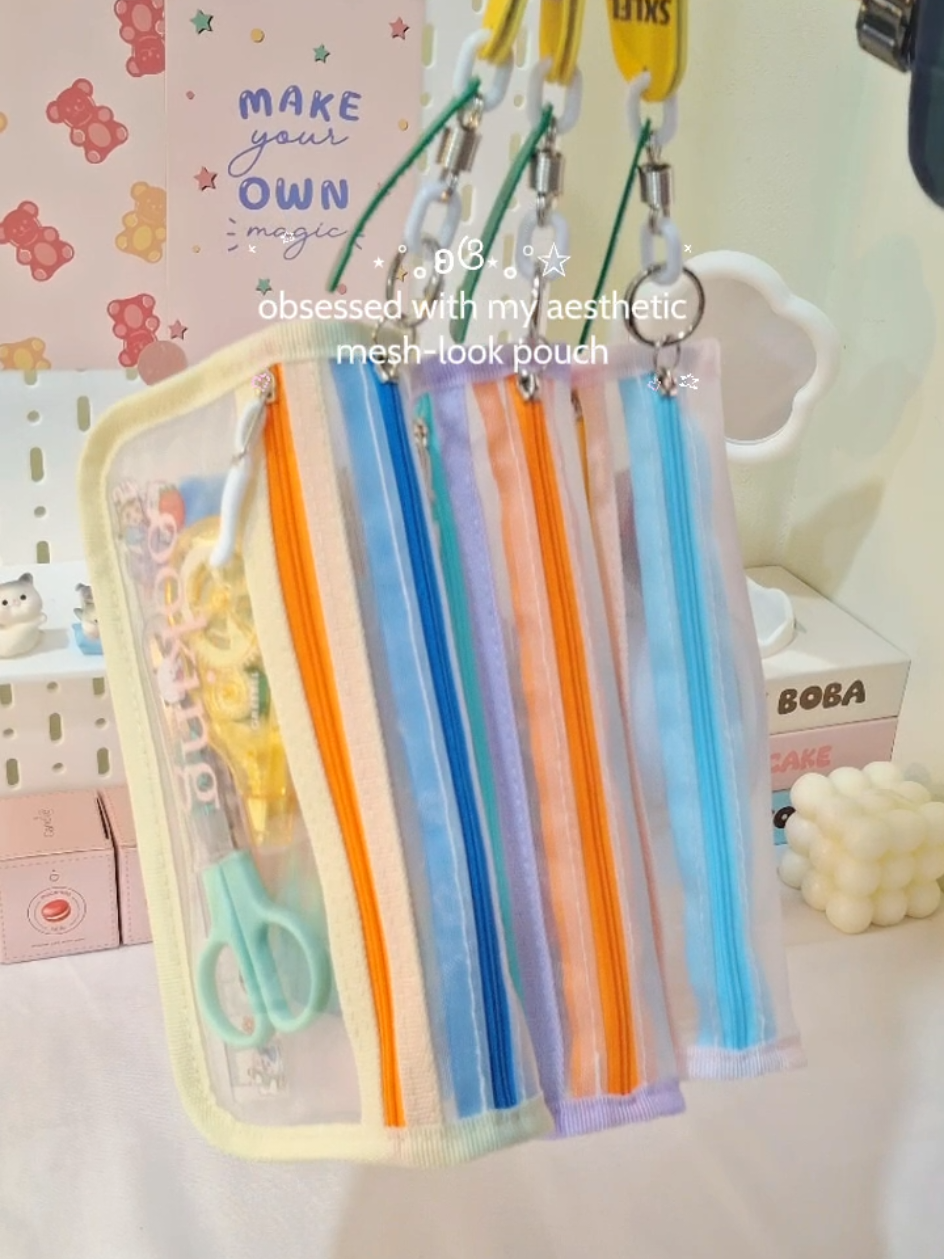 [NEW IN] super lucuuu warnanyaa 🥹😍 mesh look ala tren terbaru!! #pouch #kotakpensil #pencilcase #stationery #school 
