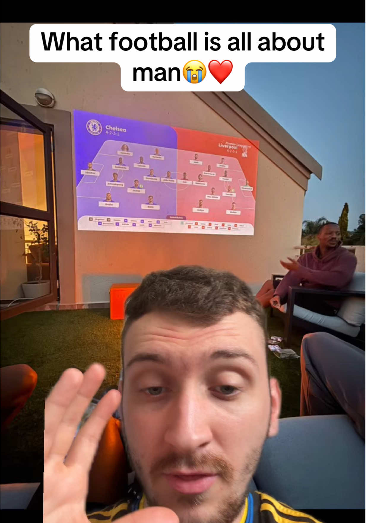 Football on a projector, drinks on the table, chilling with you friends that’s football man😭❤️ #chelsea #liverpool #footballtiktok #PremierLeague #football 