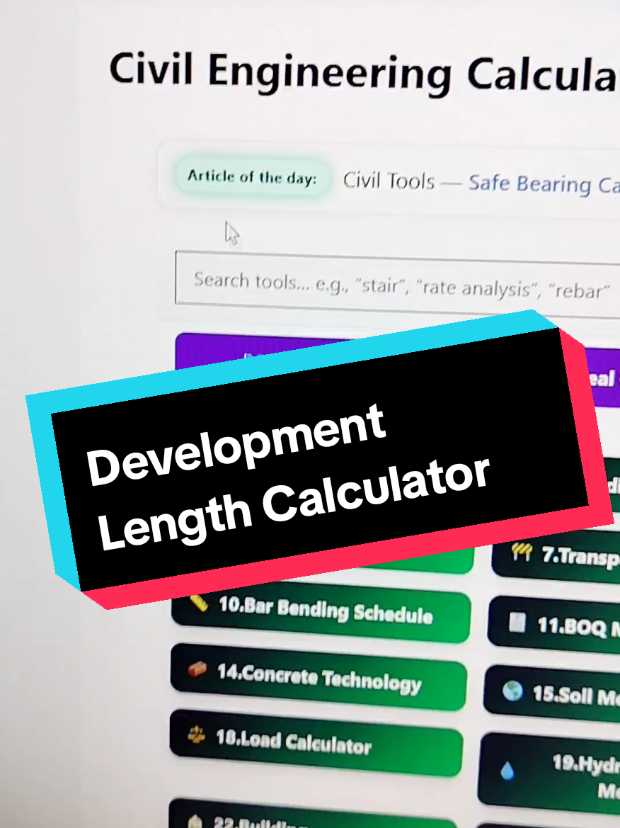 Development Length Calculator #civilconcept #educations #teachers 