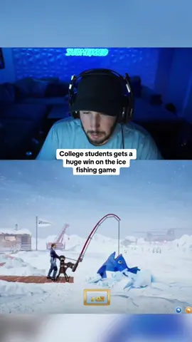 College students gets a huge win on the ice fishing game #kickstreaming 