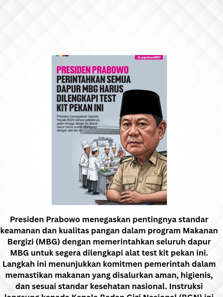 Presiden Prabowo Instruksikan Seluruh Dapur MBG Segera Dilengkapi Test Kit