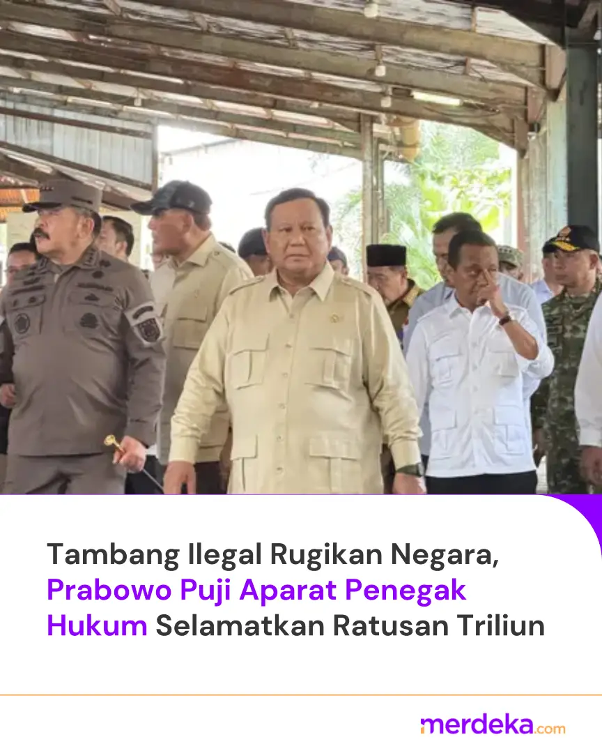 Presiden Prabowo Subianto memuji Kejaksaan Agung dan aparat yang menyelamatkan kekayaan negara dari tambang ilegal. “Kerugian negara dari enam perusahaan ini bisa mencapai Rp300 triliun. Ini kita hentikan,” ujarnya di Bangka Belitung. Ia berterima kasih kepada Jaksa Agung, Panglima TNI, TNI AL, Bakamla, dan Bea Cukai atas tindakan cepat menyelamatkan aset negara. “Ke depan, ratusan triliun kekayaan negara bisa kita selamatkan untuk rakyat,” katanya. Prabowo menegaskan pemerintah berkomitmen membasmi tambang ilegal dan penyelundupan. “Pemerintah serius membasmi semua yang melanggar hukum,” tegasnya. Ia menyebut capaian ini sebagai prestasi membanggakan. “Tolong diteruskan, kita selamatkan kekayaan negara untuk rakyat kita,” imbuh Prabowo. #merdekadotcom #mdkdriz