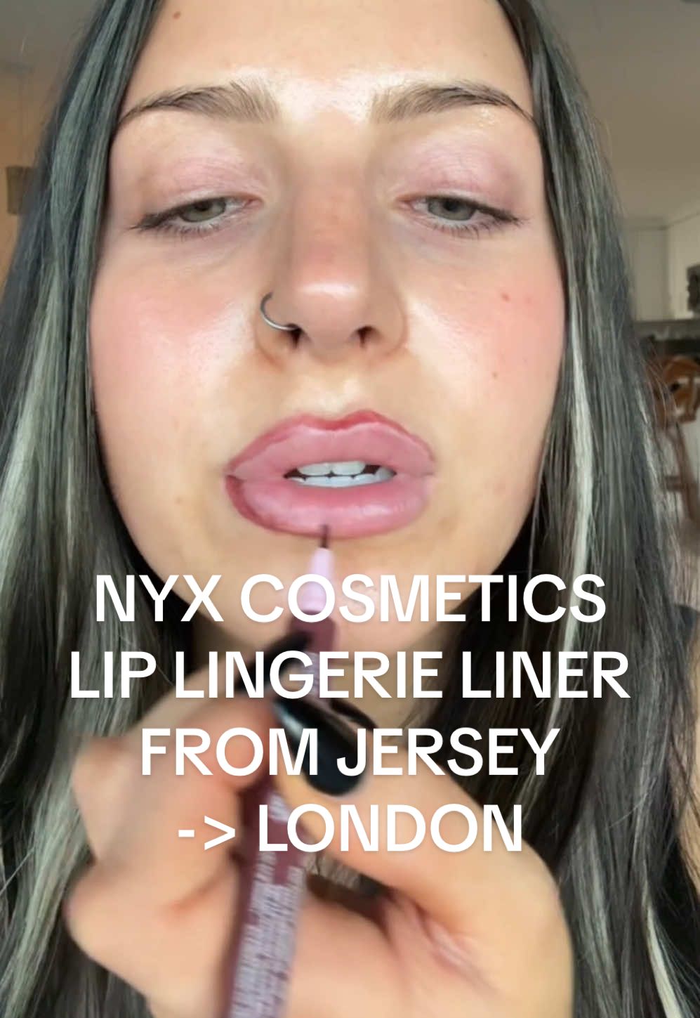 from Jersey to London- this lip liner stain LASTS! Lip Lingerie Liner Stain in shade 10. This lasts HOURS and lasted through eating, drinking, and wearing a mask. Only $12!!  @NYX Professional Makeup  #nyxcosmeticspartner #NYXCosmeticsXBridgerton #lipliner #lipstain #liplinerstain  