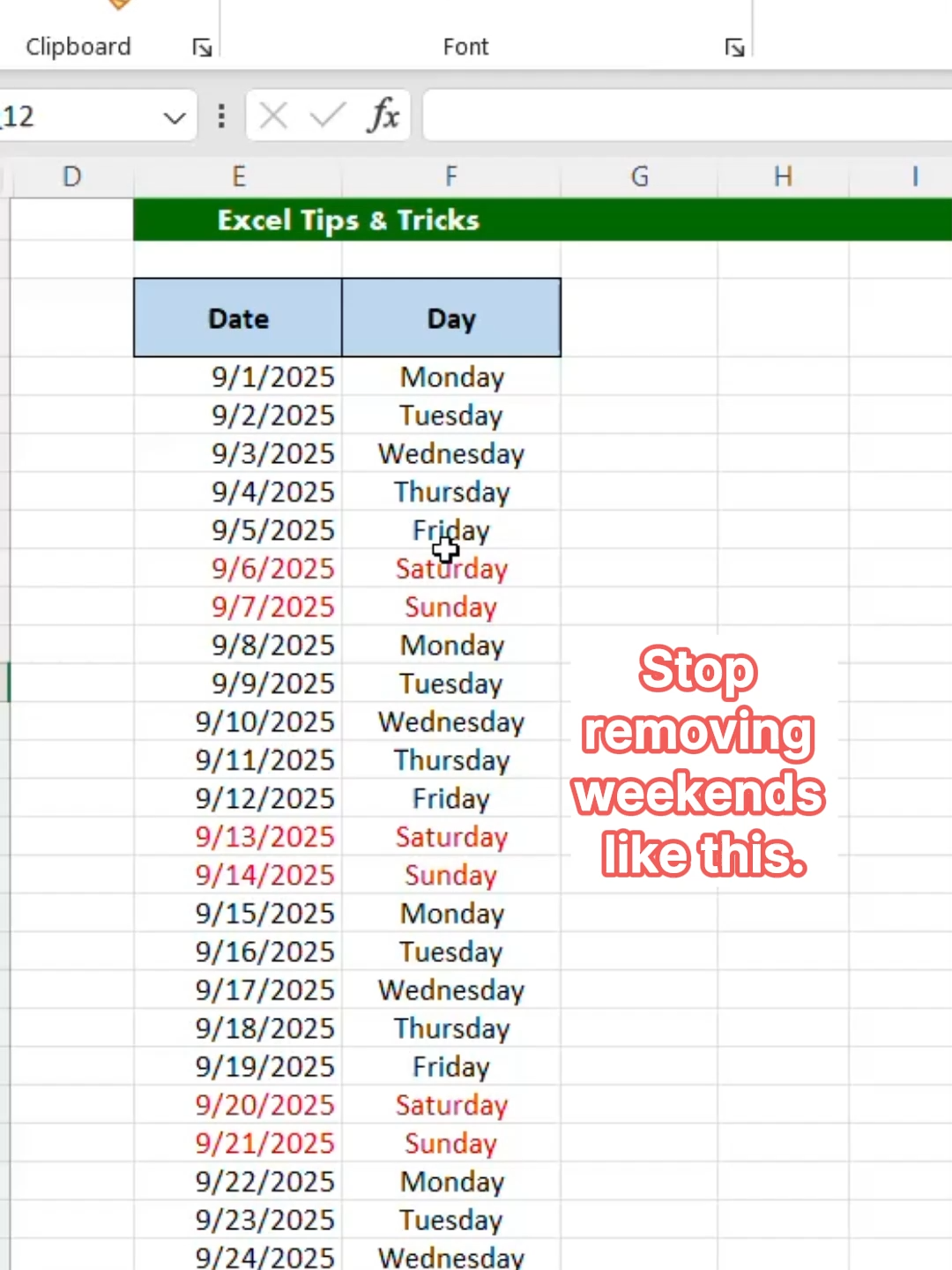 Removing weekends from weekdays in Excel. | Excel Tutorials #exceltips #exceltutorial #excel #exceltricksandtips #excelformulas #LearnExcel #excelforbeginners #microsoftexcel