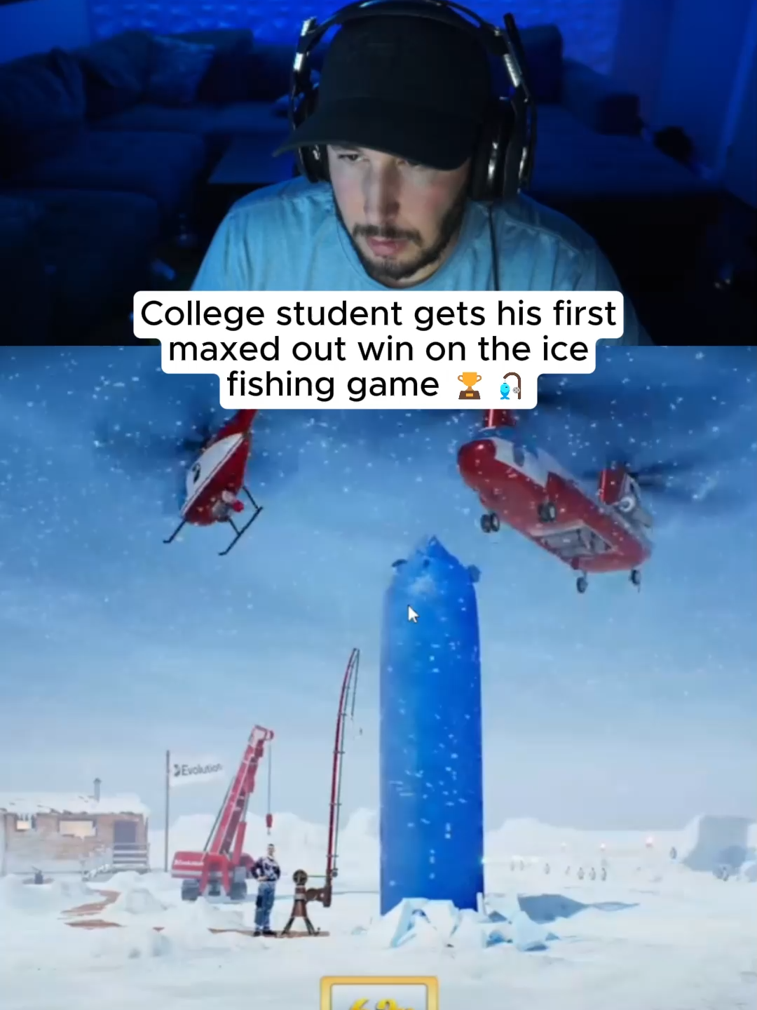 College student gets his first maxed out win on the ice fishing game 🏆🎣 #kickstreaming