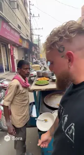 Jake tries Indian street food 🇮🇳 #jakepaul #india #indian #streetfood #sora