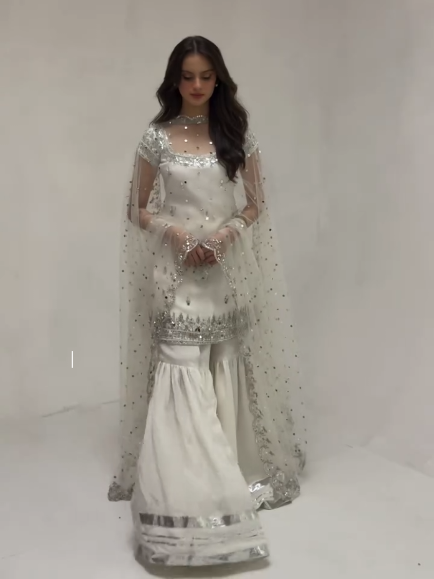 For order contact us through WhatsApp 03418005096 #partywear #whitedress #gharara #foryou #viral 