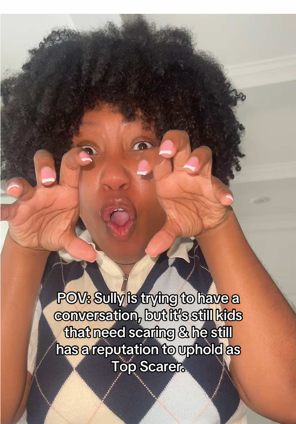 This is Sully when he’s trying to have a conversation but it’s still kids that need scaring & he has to uphold his reputation as too scarer. #monstersinc #sullymonstersinc #halloween #rawr #lovealwaysazaria 