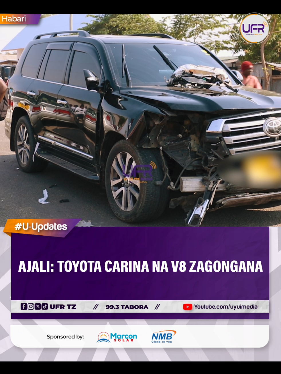 Magari mawili aina ya Toyota Land Cruiser V8 na Toyota Carina yamegongana asubuhi ya leo, Oktoba 6, 2025, katika barabara ya Sonda, na kusababisha uharibifu mkubwa wa magari hayo bila kusababisha vifo, kwa mujibu wa mashuhuda wa tukio hilo. #ajali #tabora #ufr #radioyetusautiyetu #uyuifmradio