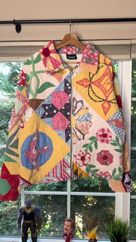 Making a quilt blanket jacket #fyp #sewing #thrifting #sewingdiy #vintage 