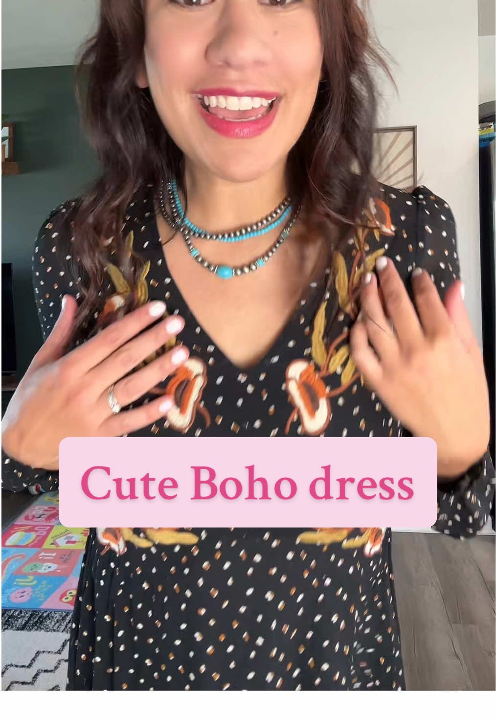 This is seriously the cutest little flowy bohemian style dress! Boho dress, western dress, bohemian dress, fall dress, winter dress, women’s dress, women’s fashion, mom fashion, pretty dress #womensfashion #womensdress #bohodress #bohofashion #westerndress 