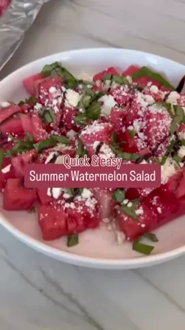 One last taste of summer 🍉✨ This watermelon feta basil salad with balsamic drizzle + mozzarella pearls was my summer OBSESSION.‌ Recipe on my blog! #watermelonsalad #summerrecipes #watermelonfetasalad #easysides #easysidesalad 