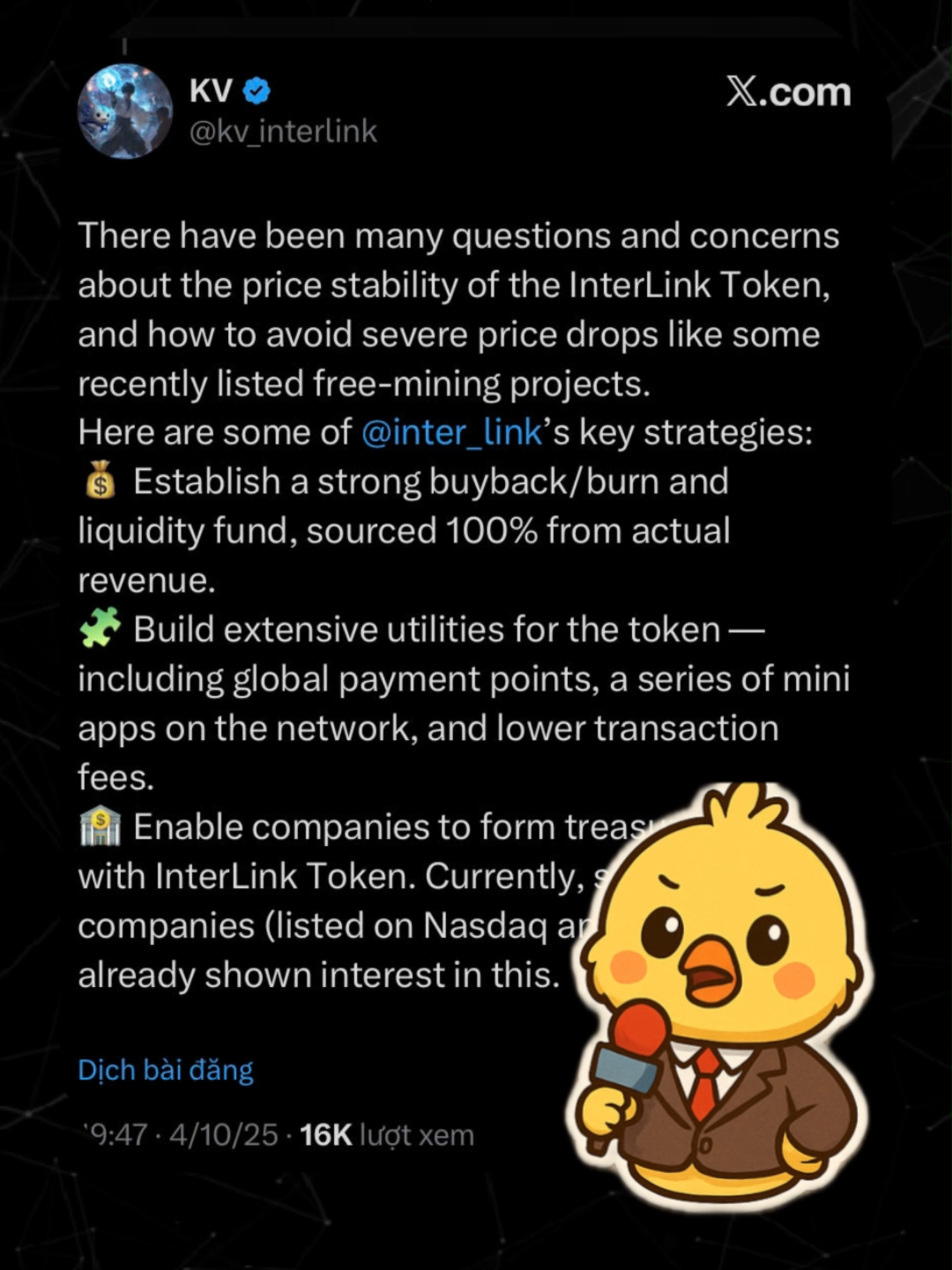 📢 Trong thông báo mới nhất, ông KV đã tiết lộ chiến lược giúp InterLink duy trì giá trị ITLX Token một cách bền vững. Doanh thu thật – Ứng dụng thật – Nền tảng thật. #InterLink #ITLX #Blockchain #Fintech #Web3