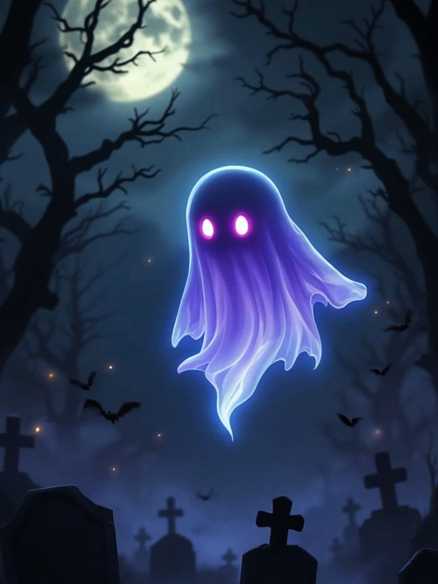 Live Wallpaper | Boo in the Moonlight 👻🌌 #spookyseason #livewallpaper #littleghost #cutehorror #halloweenvibes #creepycute #darkfantasy #hauntednight #ghostvibes #aivideo #phonewallpaper #halloweenwallpaper