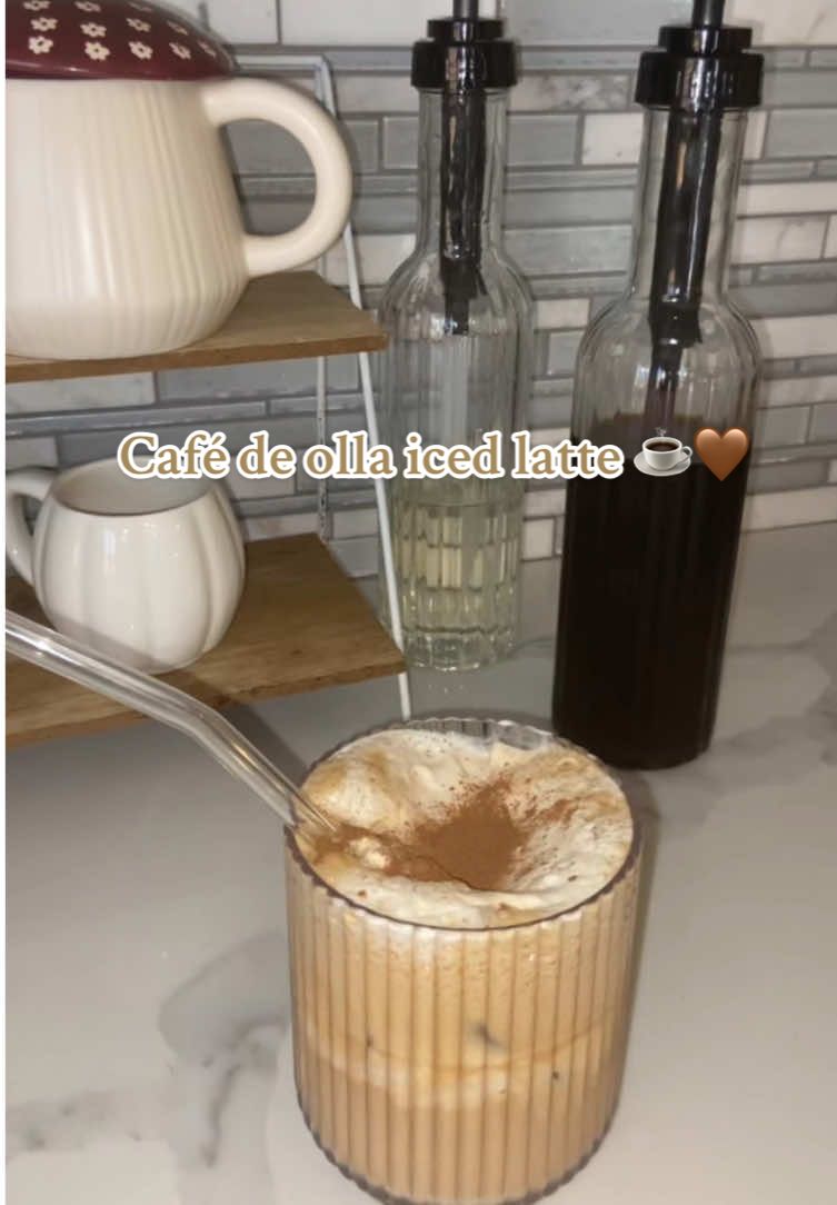 Make a cafe de olla iced latte with me with my home made cafe de olla syrup! Everytime I make this syrup it never lasts a full week at home🤭 LMK if you guys want a mini tut in making your own syrups! #cafecito #cafedeolla #homemadesyrup #anotherdayanothercoffee #viral