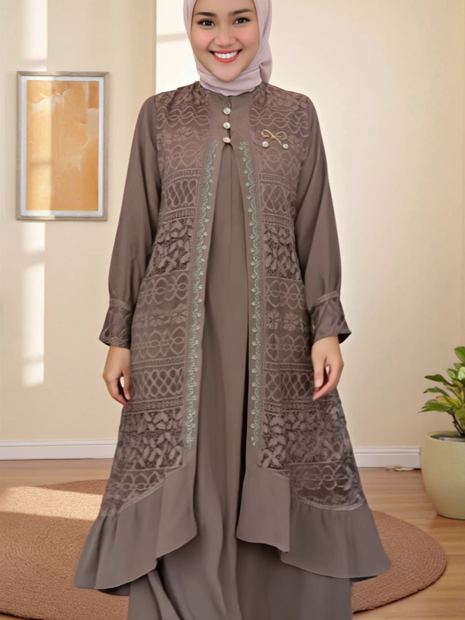 HWF Gamis Farasha. Gamis Brukat mix Cringkle Airflow. Gamis Mute Swarovsky. #cringkleairflow #gamis #pakaianwanita #trending #ootdfashion 