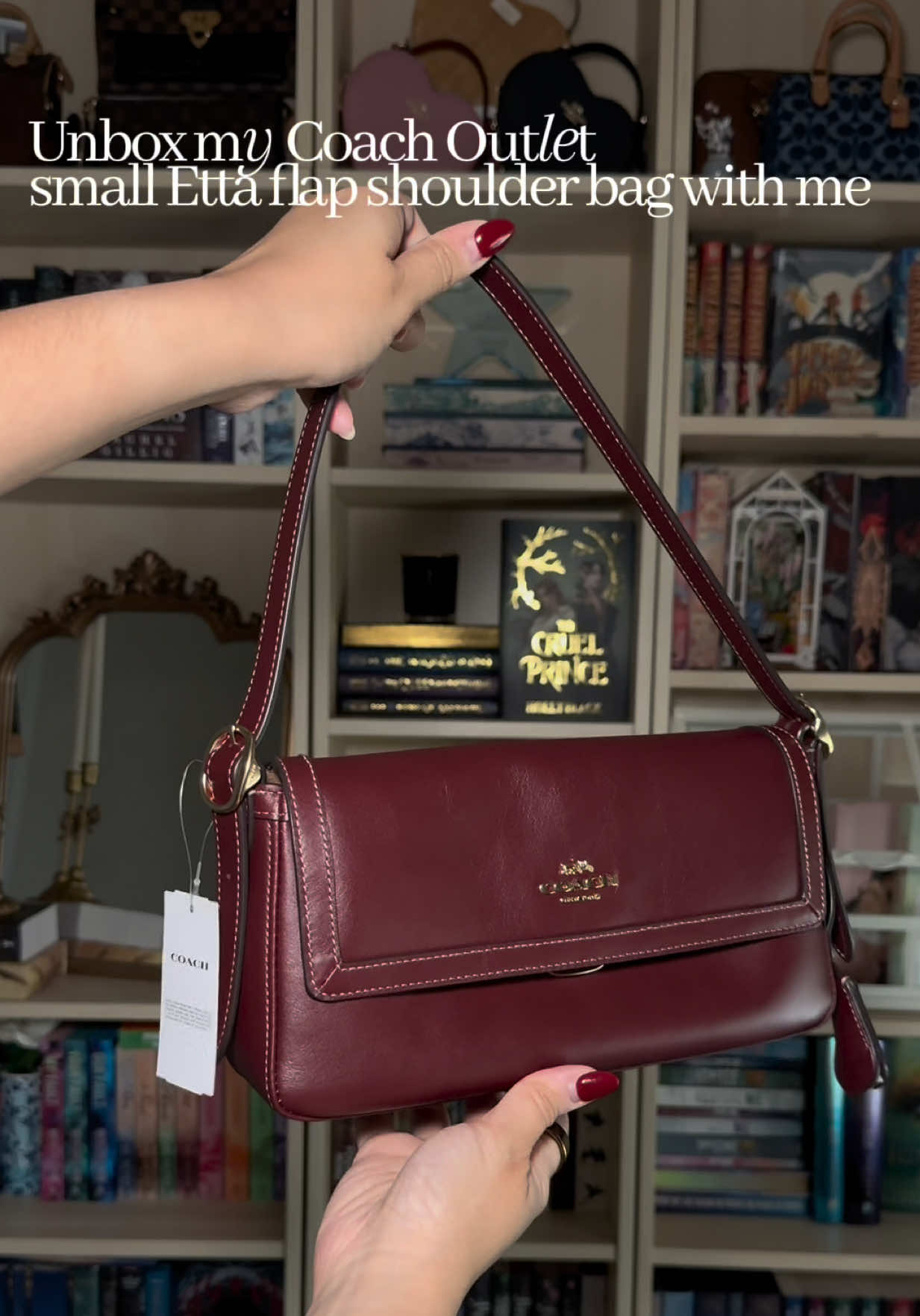 Coach outlet small Etta flap shoulder bag in maroon unboxing ❤️‍🔥🍒 #coachoutlet #coachbag #handbagtiktok #pursetok #unboxing  October 1st Coach outlet drop, fall bags, fall purse, coach outlet drop, fall handbags, fall purses, fall ootd, fall inspo, coach Etta flap shoulder bag, coach outlet Etta 