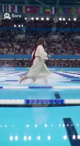 Jesus competing at the Olympics in a swimming event. #olympics #jesus #funny #comedy #sora