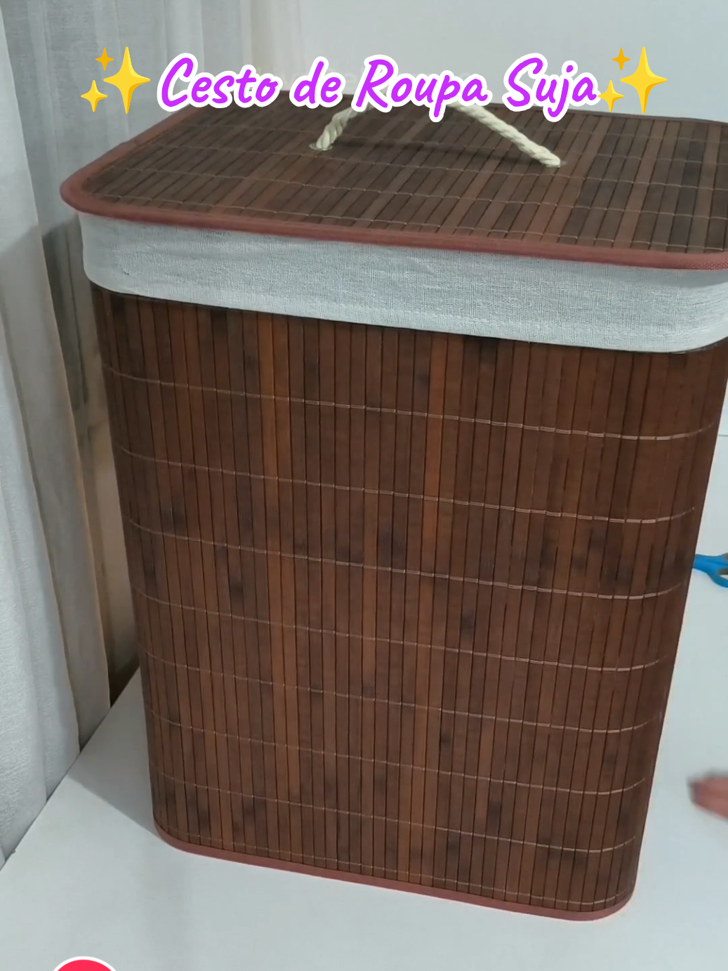 Cesto de Roupa Suja Bambu Com Tampa e Alças 50 Litros Grande Organizador Multiuso