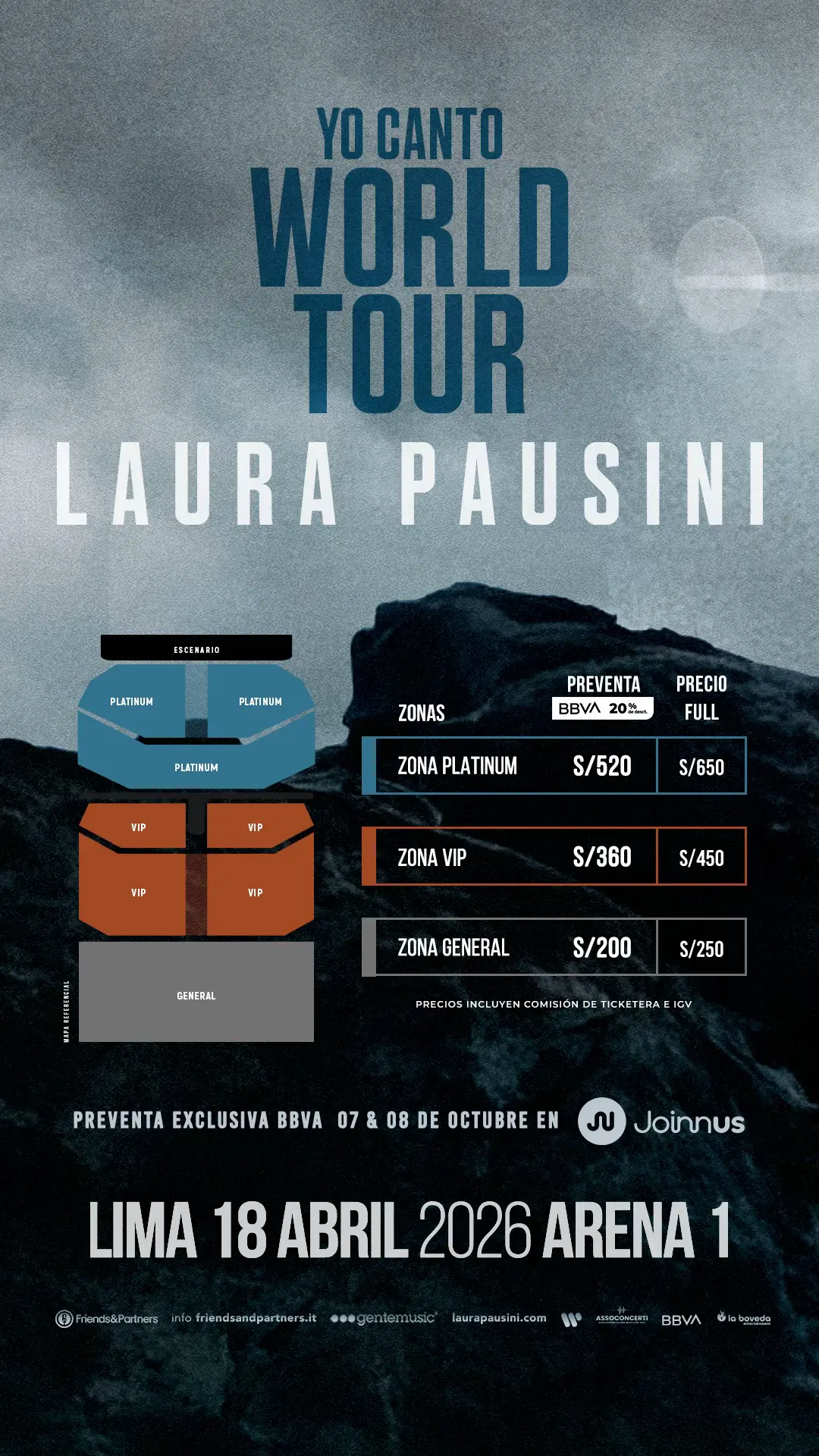 🌟 ¡Es oficial! 🌟 La multipremiada y querida Laura Pausini regresa a Lima con su espectacular “Yo Canto World Tour” 🎶✨ 📅 18 de abril 2026 📍 Arena 1 – Costa Verde Prepárate para vivir una noche inolvidable junto a una de las voces más icónicas de la música internacional. 🎟 Preventa BBVA: 7 y 8 de octubre 🎟 Venta Regular desde el 9 de octubre  No te quedes fuera del show más esperado del año. #LauraPausini #YoCantoWorldTour #Lima2026 #arena1  @La Boveda Perú  @KARENCILLA  @arena1pe 