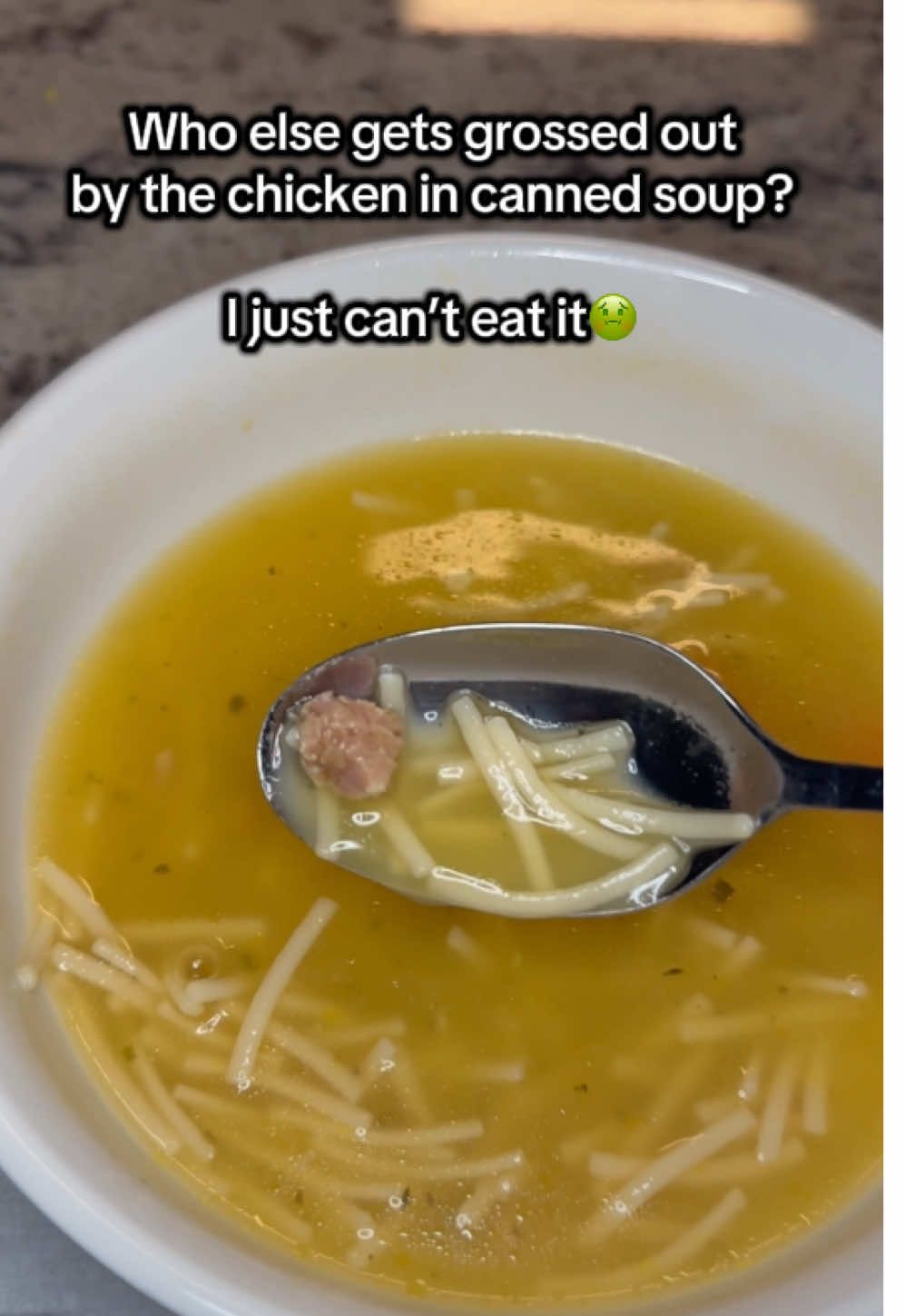As a kid I ate it all the time but now canned meat grosses me out. I wish I felt well enough to make my own chicken noodle soup. #cannedmeat #gross #soupseason #soup #soup