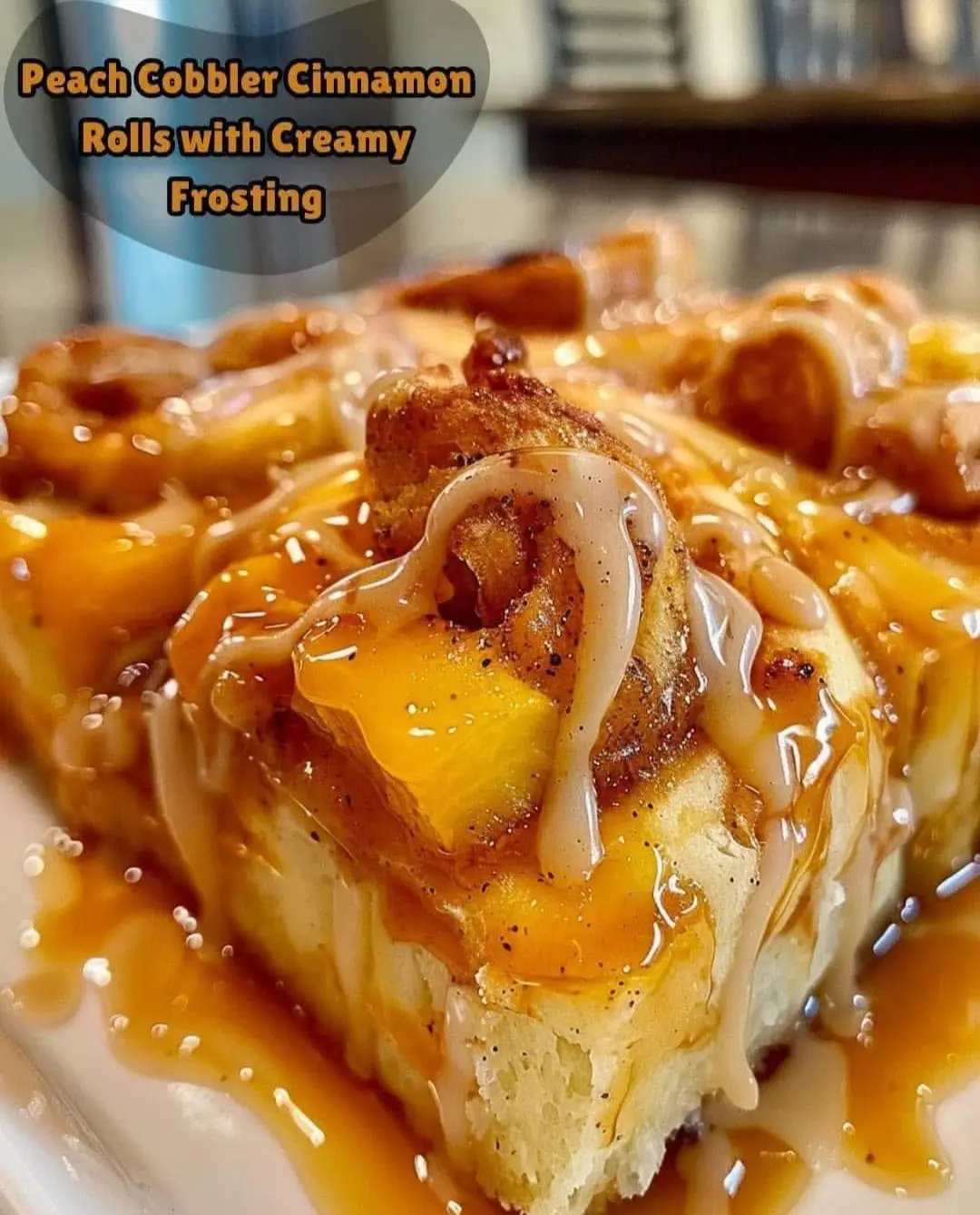 🍑🥮Spiced Peach Cobbler Cinnamon Rolls with Creamy Frosting🥮🍑 Indulge in these soft, spiced cinnamon rolls filled with juicy peaches and topped with a rich, creamy frosting. Perfect for a cozy breakfast or dessert! Ingredients: For the Dough: 1 cup warm milk (about 110°F) 2 tsp active dry yeast ¼ cup granulated sugar ¼ cup melted butter 🧈 1 tsp salt 2 large eggs 🥚 4 cups all-purpose flour For the Filling: 2 cups diced peaches (fresh or canned) 🍑 ½ cup brown sugar 2 tsp ground cinnamon For the Frosting: 4 oz cream cheese, softened 🧀 ¼ cup butter, softened 🧈 1 cup powdered sugar 🍚 1 tsp vanilla extract 🌿 Directions: Prepare the Dough: Activate Yeast: Dissolve yeast in warm milk with a pinch of sugar. Let it sit for about 5 minutes until frothy. Mix Ingredients: In a large bowl, combine sugar, melted butter, salt, eggs, and flour. Add the yeast mixture and knead the dough until smooth. Let Rise: Cover the dough and let it rise in a warm place until doubled in size (about 1 hour). Make the Filling: Prepare Peaches: Mix diced peaches with brown sugar and cinnamon. Assemble Rolls: Roll Out Dough: Roll the dough into a large rectangle on a floured surface. Add Filling: Spread the peach mixture evenly over the dough. Roll and Slice: Roll the dough up tightly from the long side and cut it into 12 even slices. Let Rise: Place the slices in a greased baking dish and let them rise for 30 minutes. Bake: Preheat Oven: Preheat to 350°F (175°C). Bake Rolls: Bake the rolls for 25 minutes or until golden brown. Prepare the Frosting: Mix Ingredients: Beat cream cheese, softened butter, powdered sugar, and vanilla extract until smooth. Finish: Frost Rolls: Drizzle the creamy frosting over the warm rolls before serving. Prep Time: 30 minutes Cooking Time: 25 minutes Total Time: 55 minutes Yield: 12 servings Calories: 320 kcal per serving Enjoy these deliciously spiced peach cobbler cinnamon rolls with a creamy frosting, perfect for any occasion! 🍑✨ #PeachCobblerRolls #CinnamonRolls #HomemadeBaking #BreakfastDelights #SweetTreats #PeachLovers #CreamCheeseFrosting #WarmAndCozy #BakingJoy #PerfectDessert