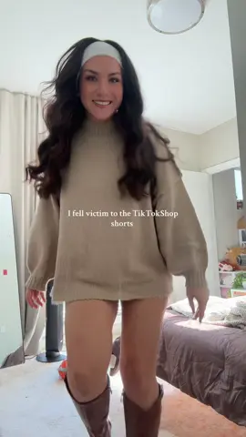 shorts linked (got a large, I’m a size 8)  sweater in my showcase (also got a large for super oversized, normally a medium)  Boots are @Dream Pairs on my Amazon  #falloutfitinspo #tiktokshop #falldealsforyou #falloutfit #transitionoutfit 
