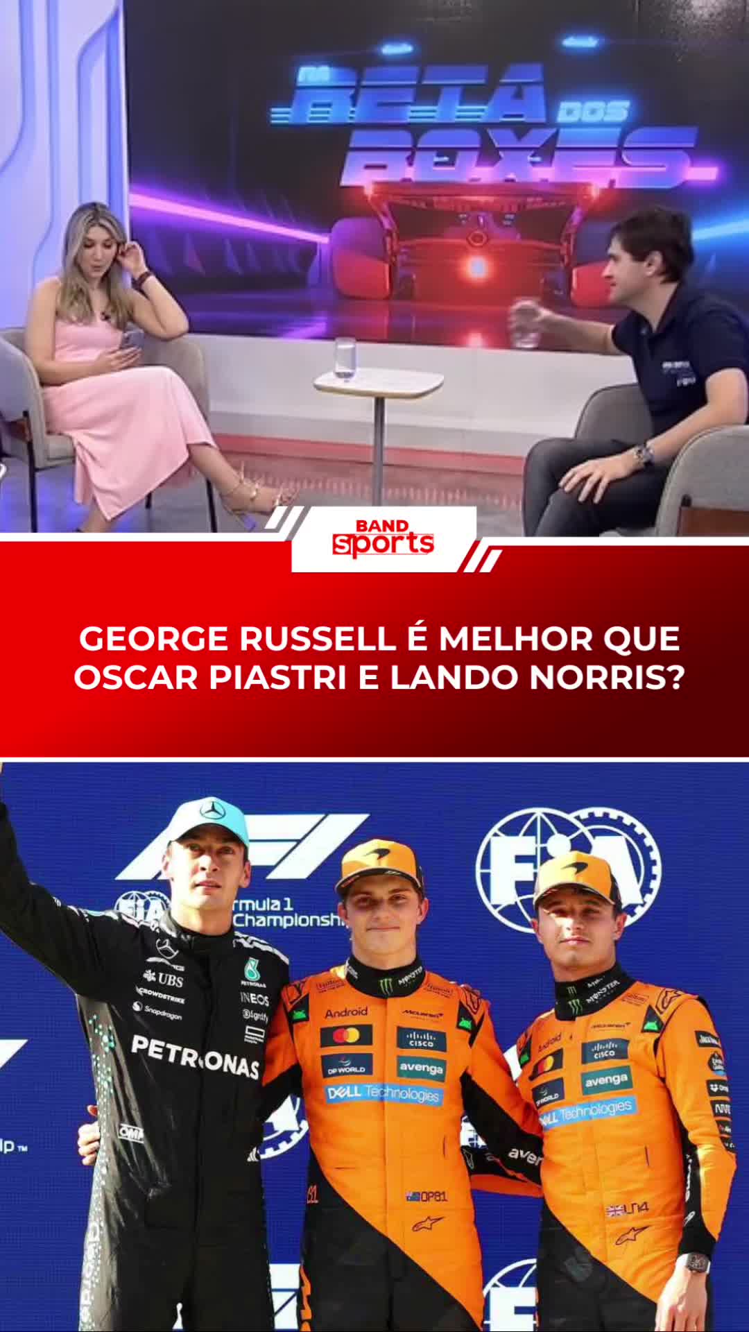 SUBESTIMADO?? 👀 No GP de Singapura, George Russell superou os dois pilotos da McLaren para garantir mais uma vitória na temporada. Será que o britânico se sairia melhor com o carro laranja do que Piastri e Norris? #F1noBandSports #NaRetaDosBoxes #Russell #Piastri #Norris #SingaporeGP #F1