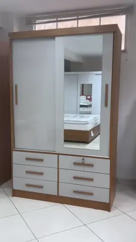 🪞 Guarda-Roupa de Solteiro com 2 Portas de Correr e 6 Gavetas – Design moderno com espelho integrado, ideal para otimizar o espaço e manter tudo organizado! ✨ #quartodecorado #guarda roupa #organização