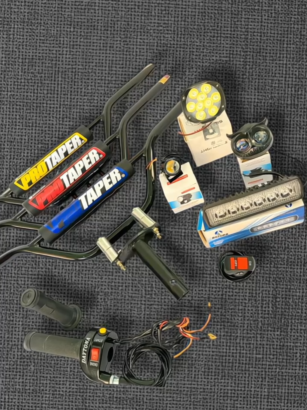 paket komplit stang trail hitam+dudukan stang+Gas spontan 2tombol+lampu LED bonus saklar lampu #foryoupage #4u #masukberanda #xbca #fyp 
