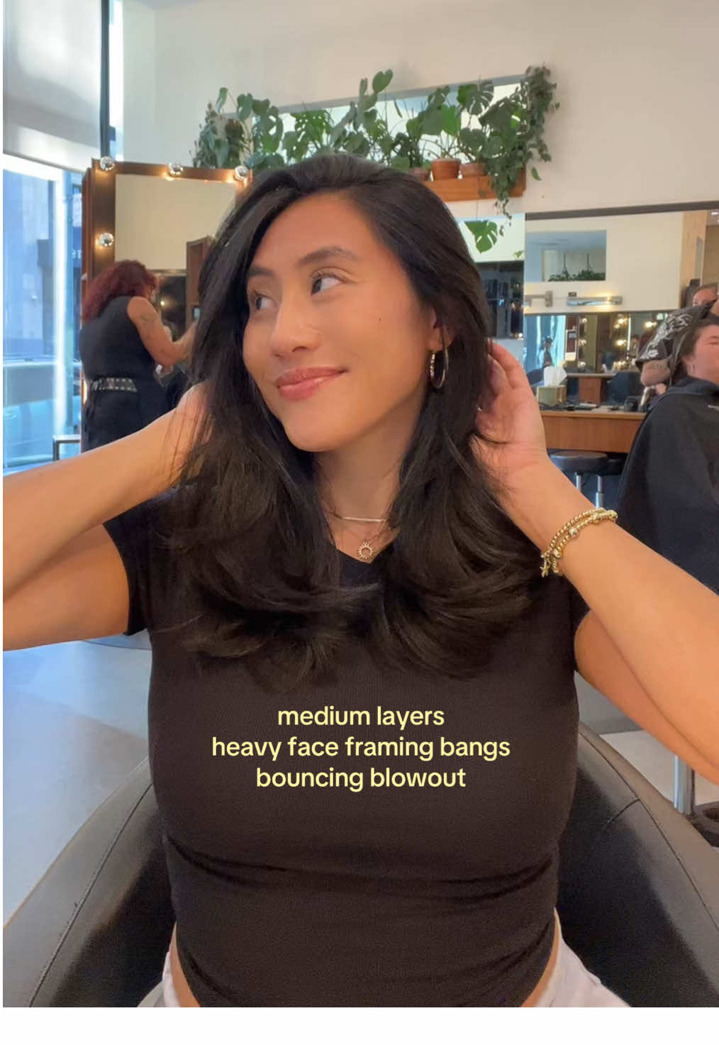 Save this for your salon visit! 💇🏻‍♀️ If you want to achieve this look ask for medium layers, heavy face framing bangs, & bouncing blowout! ✨ @Steel + Lacquer #mediumlayers #sfhairsalon #haircutideas #blowout #coachmichellehong 