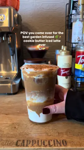 garden infused 🌿✨cookie butter iced latte with the new @Chobani cookie butter creamer 🤤 #gardencoffee#garden#coffee#coffeetok#coffeerecipes 