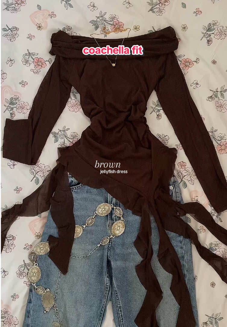 coachella jellyfish top🍂 #coachellaoutfit #coachellafit #browndress #jellyfishdress #jellyfishtop 