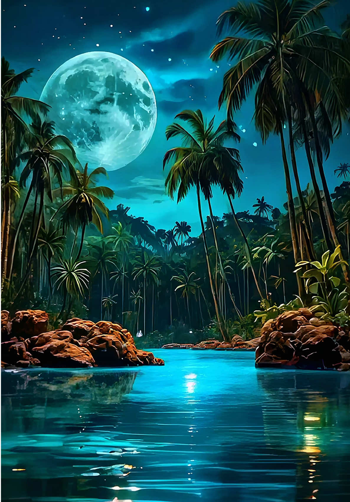 HD Background Aesthetic | Tropical Lagoon & Glow 🌊💙🐠🌟 🌙 The Legend of the Lagoon Long ago, under the whispering stars, there was a tropical lagoon where moonlight shimmered like liquid glass. Locals said its turquoise glow carried the breath of the sea itself. Each full moon, palm trees bowed toward the glowing water, as if honoring an ancient rhythm known only to the tides. Travelers came to feel its stillness — a peace deeper than silence. And when the night turned violet, a lotus bloomed on the lagoon’s heart, untouched by the wind. From then on, they called it The Lagoon of Still Souls — a place where beauty remembers everything it touches. 🌺 #4kwallpaper #livewallpaper #relaxingvideos #tropical #lagoon 