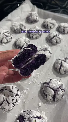 Part 55 | Ube Crinkles — chewy, dreamy, and just the right amount of sweet. 💜 Every time I bake these, the smell alone takes me straight back home. My son used to bring them to school as snacks, and I remember how proud he was to share “mom’s purple cookies.” Now, even years later, they still taste like love, warmth, and a little bit of nostalgia (with a sprinkle of powdered sugar on top). 🍪✨ #ubecrinkles #ube #filipinofood #pinoyabroad #bakingrecipe 